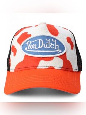Von Dutch Orange Cow Print Mens Trucker Hat one size